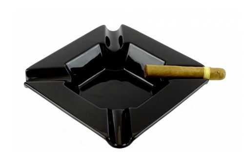 Zigarren-Aschenbecher für 4 Zigarren - Großformat, schwarze Keramik (22x22x5cm)