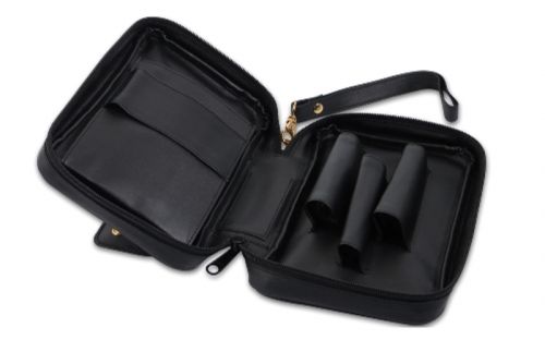 Pfeifentasche aus Lamm Nappa Leder für 4 Pfeifen - schwarz, mit Trageschlaufe