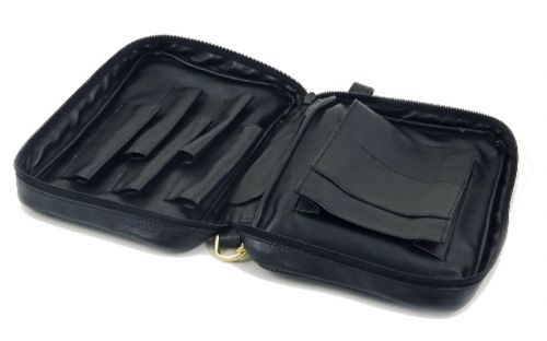 Pfeifentasche aus Leder für 5 Pfeifen - schwarz (21x19x5cm)