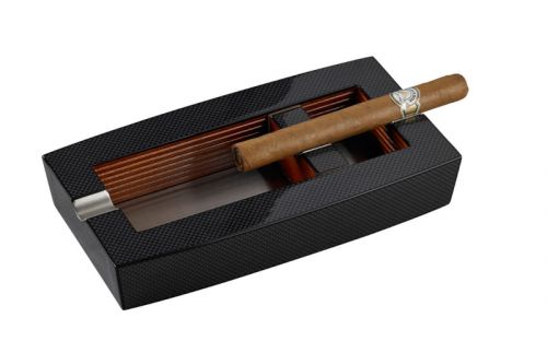 Zigarren-Aschenbecher für 2 Zigarren - aus Holz, mit Carbon-design