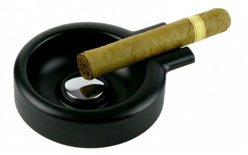 Zigarren Aschenbecher - schwarz Keramik, rund