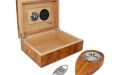 Humidor für 30 Zigarren, spanischer Zedernholz mit Befeuchter, Hygrometer - hellbraun bruyere + Geschenkset!