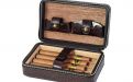 Reisehumidor - für 4 Zigarren, braunes Leder, Krokoprägung (20x13cm)