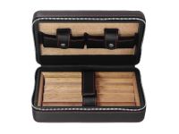 Reisehumidor - für 4 Zigarren, schwarz Leder mit roten Nähten (20x13cm)
